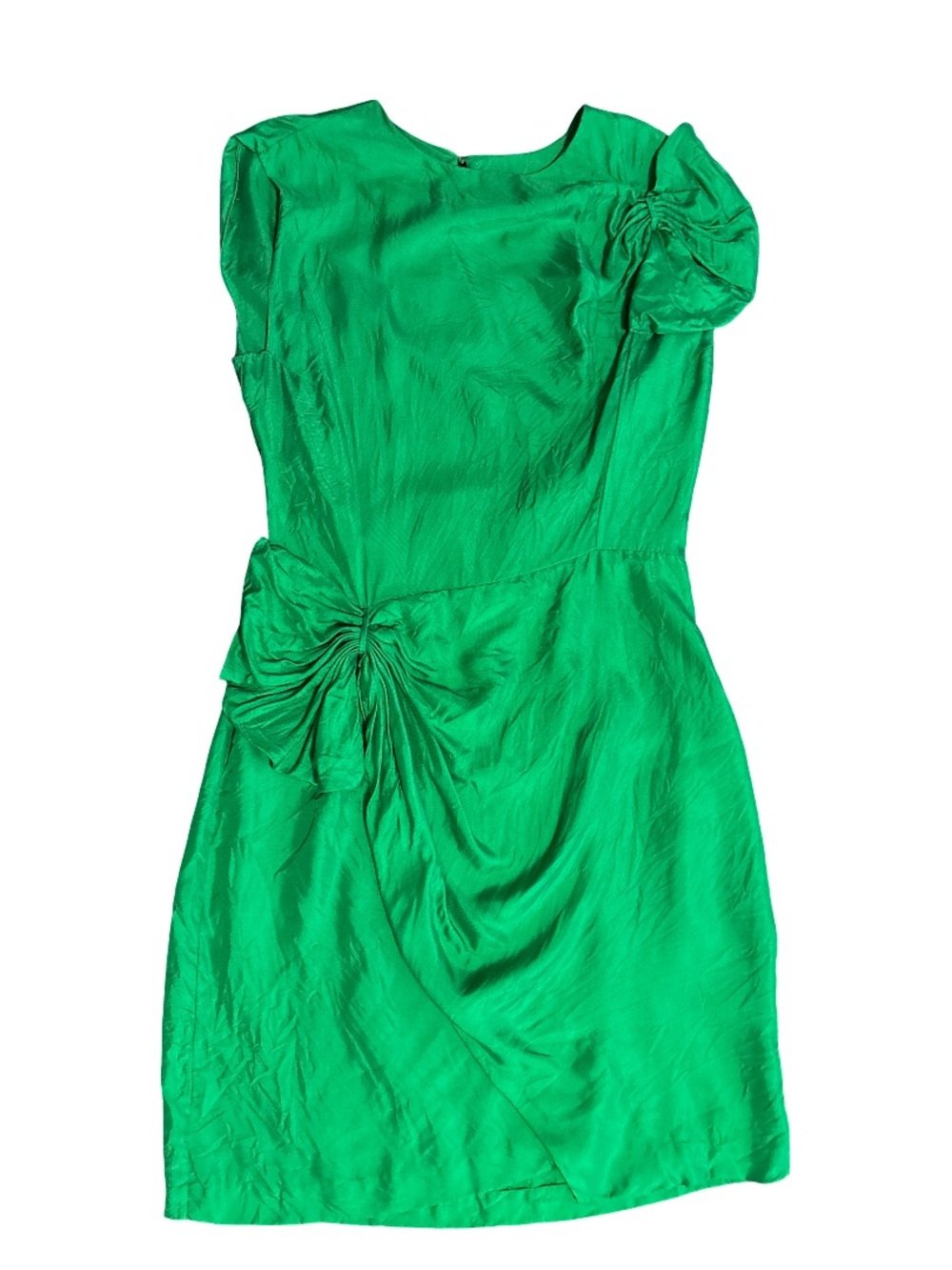 Diane Von Furstenberg Emerald Green Satin Mini Dress with Side Gather